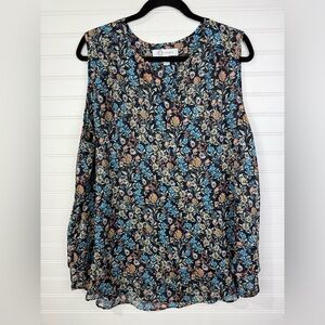Cristina B women’s layered blue floral sleeveless dressy v neck tank. Size XL.